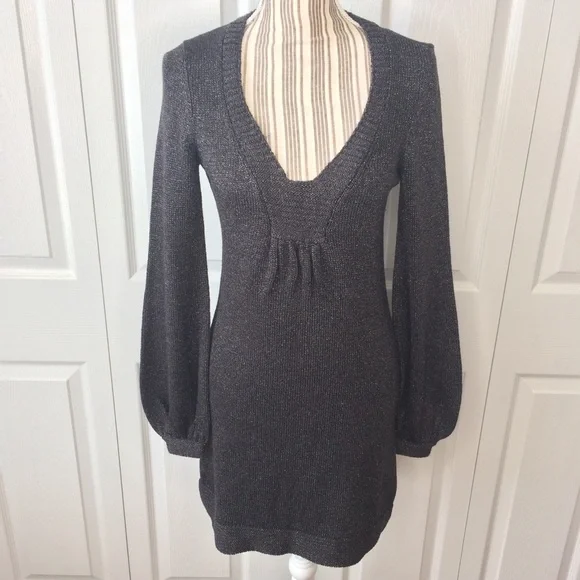 Rebecca Taylor Dresses | Rebecca Taylor Black Metallic Knit Sweater Dress | Color: Black/Gray | Size: M | Pm-53280622'S Closet
